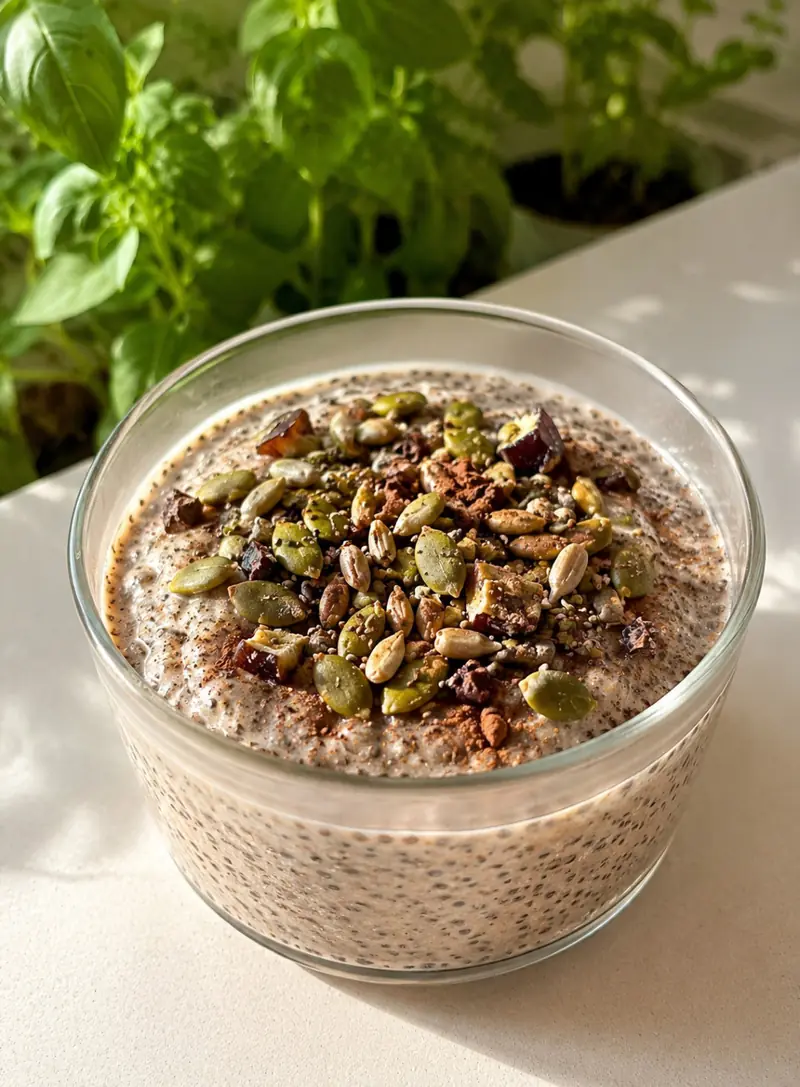 Pudim de chia com sementes por cima