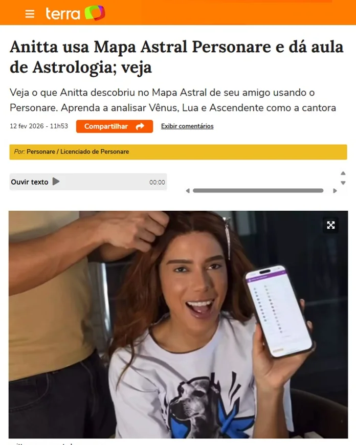Matéria do Terra: Anitta usa o Mapa Astral Personare e dá aula de Astrologia